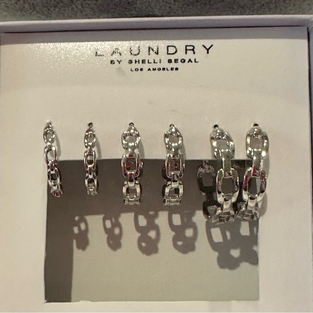 New In Box Laundry By Shelli Segal Set- 3 Pairs Of Earrings Hoops Silver Tone 23$